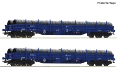 Roco 6600099 - H0 - 2-tlg. Set Rungenwagen mit Drahtrollen-Ladung , PKP Cargo, Ep. VI